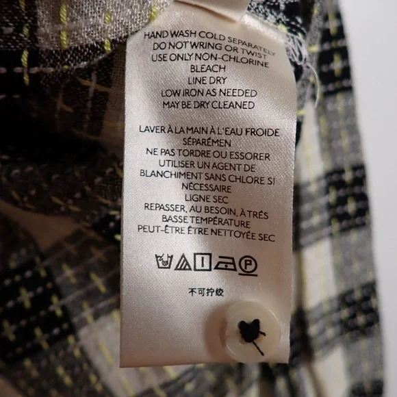 Anthropology Pilcro Breezy Button down Black Motif Long Sleeve top plaid size LP - Picture 8 of 11